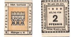 World Coins - Germany, Kitzingen Städtische Sparkasse, 2 Pfennig, valeur faciale 5, 1920