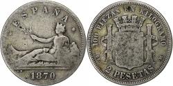 World Coins - Spain, Provisional Government, 2 Pesetas, 1870, Madrid, Silver, , KM:654