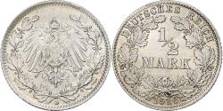 World Coins - GERMANY - EMPIRE, 1/2 Mark, 1916, Munich, , Silver, KM:17