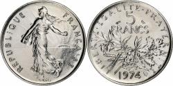World Coins - France, 5 Francs, Semeuse, 1974, Paris, série FDC, Cupronickel,
