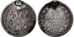 World Coins - Russia, Nicholas I, 25 Kopeks, 1851, Saint Petersburg, Silver,