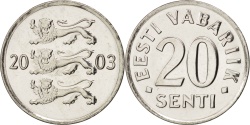 World Coins - Estonia, 20 Senti, 2003, , Nickel plated steel, KM:23a