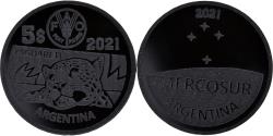 World Coins - Coin, Argentina, 5 Pesos, 2021, Monnaie de fantaisie .Colorized. Mercosur.Native