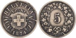 World Coins - Switzerland, 5 Rappen, 1874, Bern, Billon,