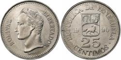 World Coins - Venezuela, 25 Centimos, 1990, Nickel Clad Steel,