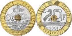 World Coins - France, 20 Francs, Mont Saint Michel, 2001, Monnaie de Paris, BU, Tri-Metallic