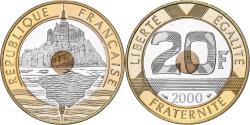 World Coins - France, 20 Francs, Mont Saint Michel, 2000, Paris, Proof, Tri-Metallic,