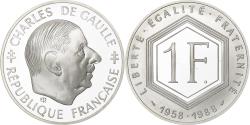 World Coins - France, 1 Franc, Charles De Gaulle, 1988, Paris, Proof, Silver,