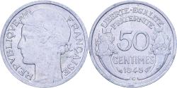 World Coins - France, 50 Centimes, Morlon, 1945, Castelsarrasin, Aluminum,