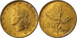 World Coins - Italy, 20 Lire, 1991, Rome, Bronzital,