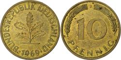World Coins - GERMANY - FEDERAL REPUBLIC, 10 Pfennig, 1969, Hambourg, Brass Clad Steel