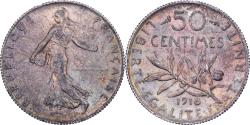 World Coins - France, 50 Centimes, Semeuse, 1918, Paris, Silver,