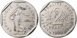 World Coins - France, 2 Francs, Semeuse, 1990, Monnaie de Paris, série FDC, Nickel,