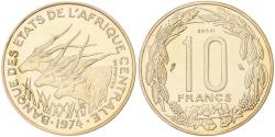 World Coins - Central African States, 10 Francs, 1974, MDP, Pattern, Bronze-Aluminium