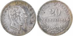 World Coins - Italy, Vittorio Emanuele II, 20 Centesimi, 1863, Milan, Silver,