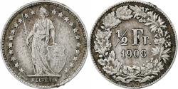 World Coins - Switzerland, 1/2 Franc, 1908, Bern, Silver, , KM:23