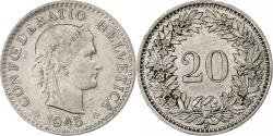 World Coins - Switzerland, 20 Rappen, Libertas, 1945, Bern, Copper-nickel, , KM:29a