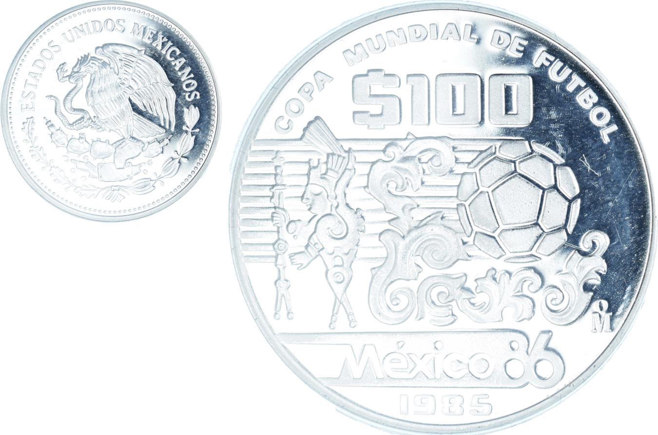 Coin, Mexico, 100 Pesos, 1985, Mexico City, 1986 World Cup Soccer Games. BE