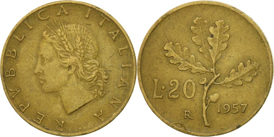 Italy 1981-20 Lire Aluminum-Bronze Coin Oak leaves 