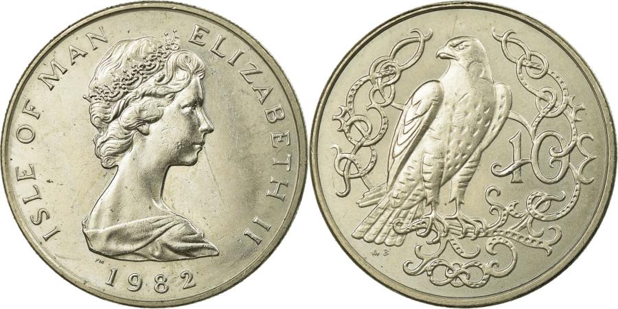 World Coins - Coin, Isle of Man, Elizabeth II, 10 Pence, 1982, Pobjoy Mint,