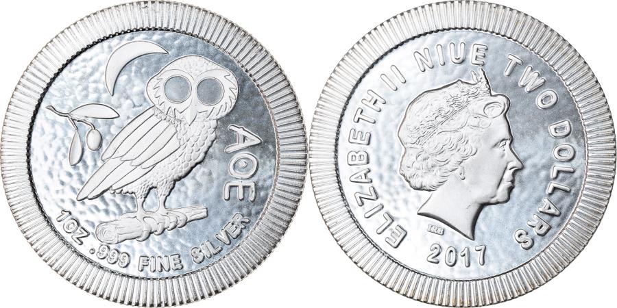 2017 ニウエ アテナ フクロウ 1oz 純銀 銀貨 シルバー 梟 Coin, Niue, Elizabeth II, Athena Owl, 2 Dollars, 2017, 1 Oz, , Silver