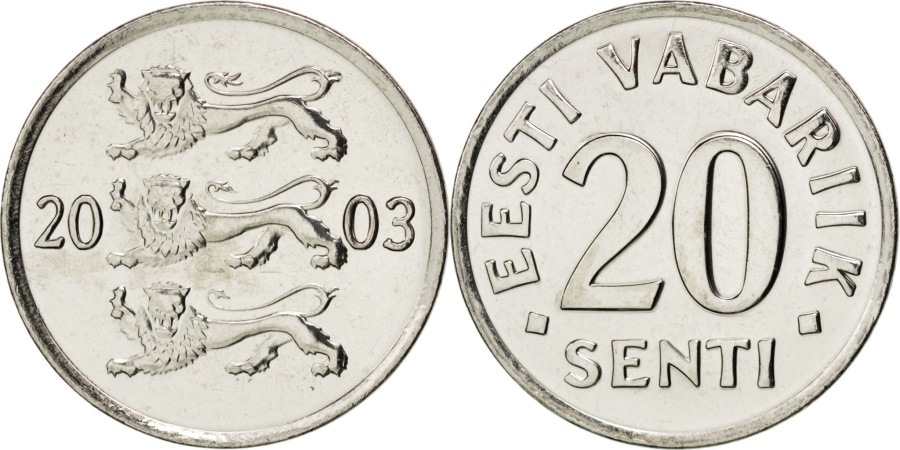 World Coins - ESTONIA, 20 Senti, 2003, no mint, KM #23a, , Nickel Plated Steel,...