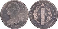 World Coins - France, 2 Sols, 2 sols françois, 1792, Paris, Constitution, Bronze,