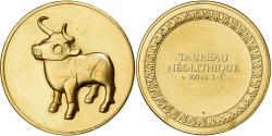 World Coins - France, Medal, Taureau Néolithique, Gilt Bronze,