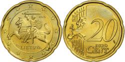 World Coins - Lithuania, 20 Euro Cent, BU, 2015, Vilnius, Nordic gold,