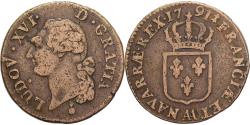 World Coins - France, Louis XVI, Sol, 1791, Metz, 2éme sem, Copper, , Gadoury:350