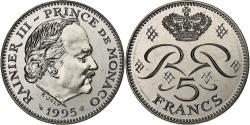 World Coins - Monaco, Rainier III, 5 Francs, 1995, MDP, Série BU, Copper-nickel,