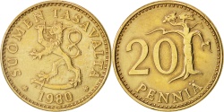 World Coins - Finland, 20 Pennia, 1980, , Aluminum-Bronze, KM:47