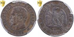 World Coins - France, Napoleon III, 1 Centime, 1854, Rouen, Rare, Bronze, PCGS,