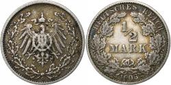 World Coins - Coin, GERMANY - EMPIRE, 1/2 Mark, 1906, Karlsruhe, , Silver, KM:17