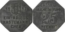 World Coins - Germany, Stadt Mülheim an der Ruhr, 25 Pfennig, 1917, , Zinc