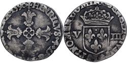 World Coins - France, Henri IV, 1/8e écu aux bras fleuronnés, 1590, Bayonne, Rare, Silver