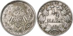 World Coins - GERMANY - EMPIRE, 1/2 Mark, 1916, Berlin, Silver, , KM:17
