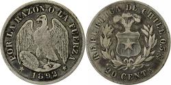 World Coins - Chile, 20 Centavos, 1892, Santiago, Silver,