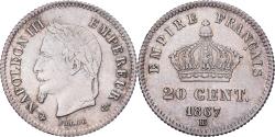 World Coins - France, Napoleon III, 20 Centimes, 1867, Strasbourg, Silver,