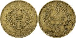 World Coins - Tunisia, Anonymous, 2 Francs, 1941/AH1360, Paris, Aluminum-Bronze,