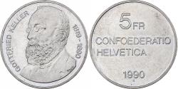 World Coins - Switzerland, 5 Francs, Gottfried Keller, 1990, Bern, Cupronickel,
