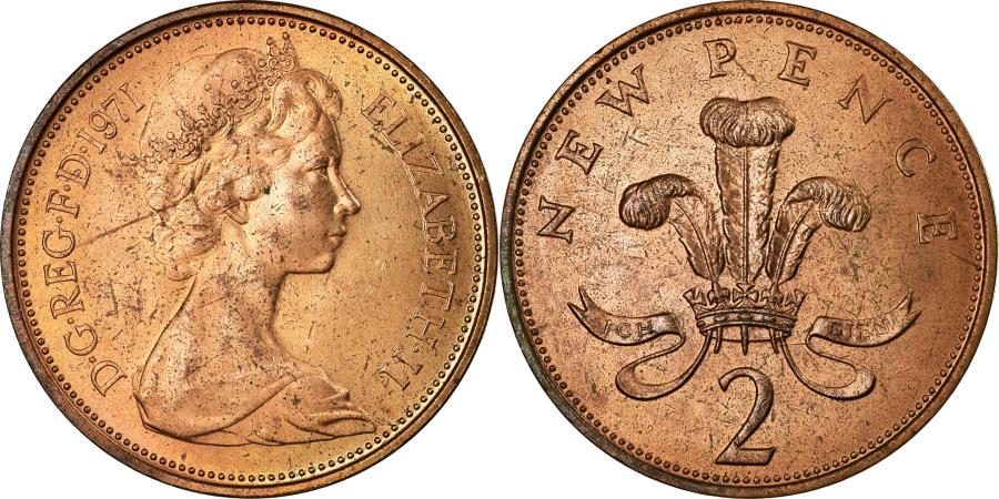 Coin, Great Britain, Elizabeth II, 2 New Pence, 1971, , Bronze, KM:916