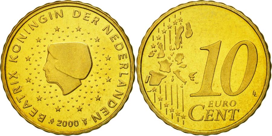 Netherlands, 10 Euro Cent, 2000, , Brass, KM:237 | European Coins