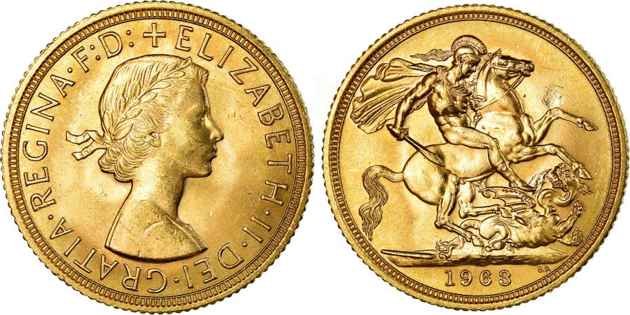 Coin, Great Britain, Elizabeth II, Sovereign, 1963, , Gold, KM:908