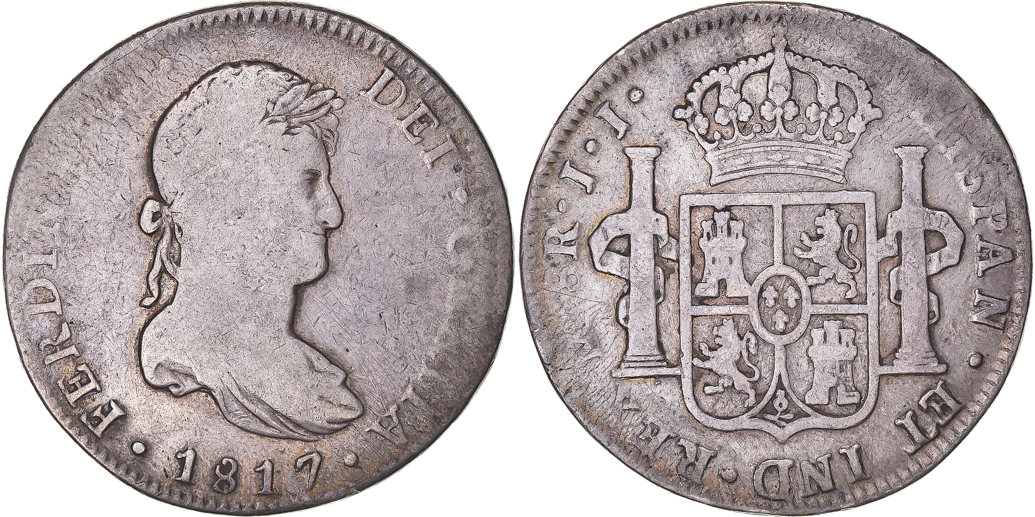 Coin Spain Ferdinand VII 8 Reales 1817 Mexico Silver KM 111