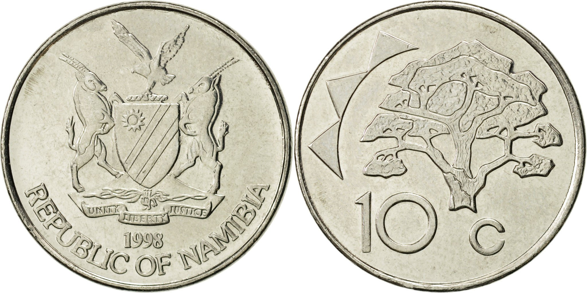 Namibia, 10 Cents, 1998, Vantaa, , Nickel plated steel, KM:2