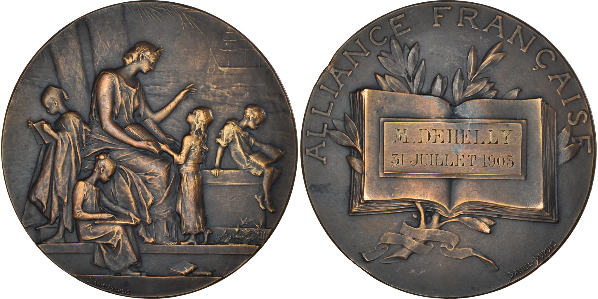 France, Medal, Alliance Française, 1903, Dupuis.D, Art nouveau,