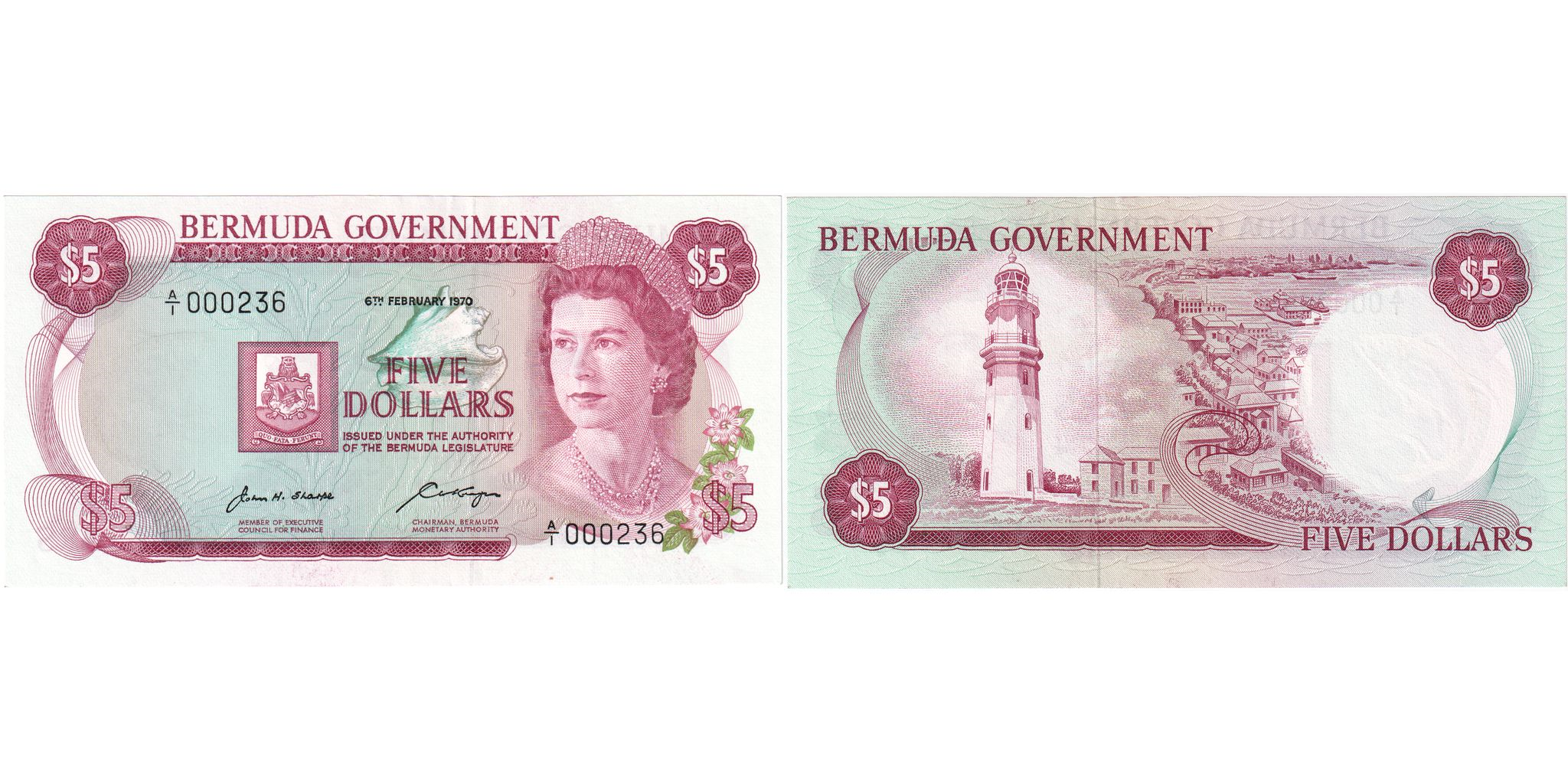 Bermuda, 5 Dollars, 1970-02-06, UNC(65-70) | World Paper Money