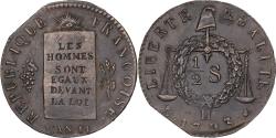 World Coins - France, Convention, 1/2 sol à la balance, 1793 / AN II, La Rochelle, Restrike