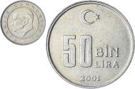 World Coins - Turkey, 50000 Lira, 50 Bin Lira, 2001